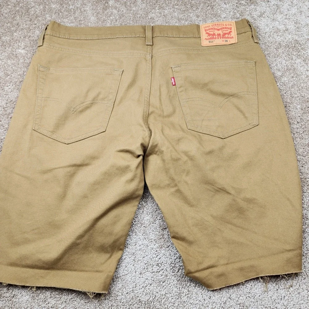 Levis 511 Slim Fit Cut Off Shorts Tan Khaki Twill Mens 36 Raw Hem 36555-0241